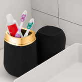 Porta Escova e Creme Dental Tampa Preto com Dourado - Ela Decora